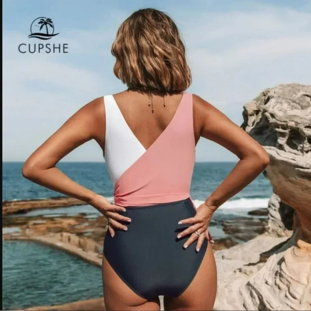 NWT - CUPSHE - Colorblock Wrap One Piece Swimsuit - Picture 2 of 3